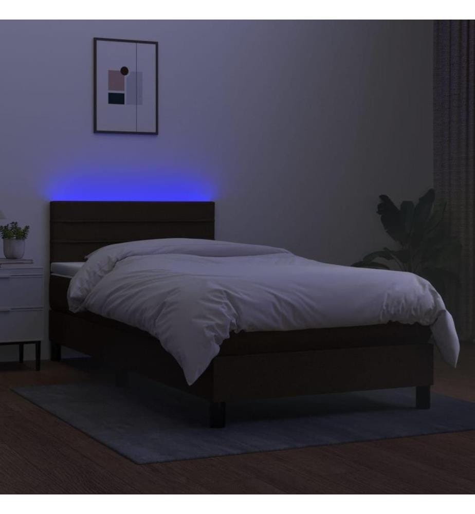 Sommier tapissier avec matelas et LED Noir 90x200 cm Tissu