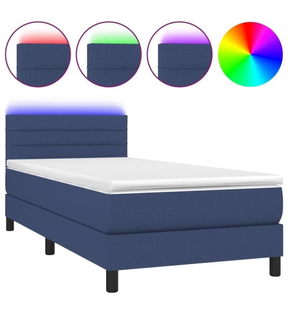 Sommier tapissier avec matelas et LED Bleu 90x200 cm Tissu