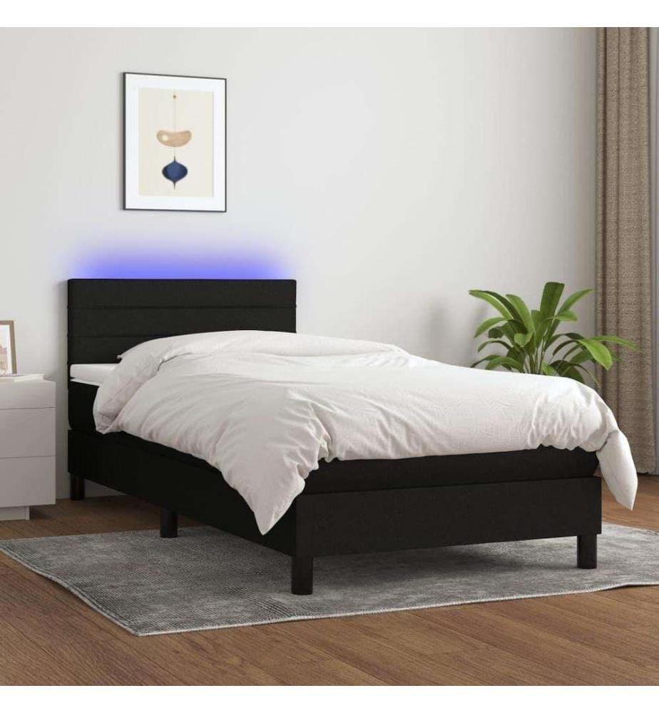 Boxspringbett mit Matratze & LED Schwarz 100x200 cm Stoff