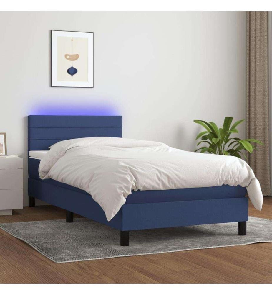 Boxspringbett mit Matratze & LED Blau 100x200 cm Stoff