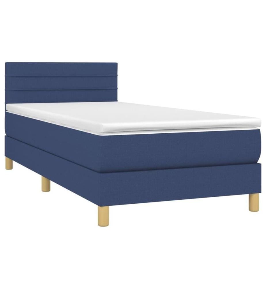 Sommier tapissier avec matelas et LED Bleu 90x200 cm Tissu