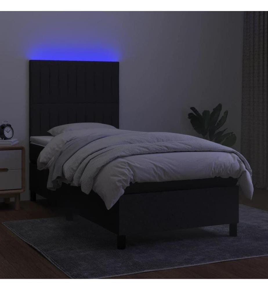 Boxspringbett mit Matratze & LED Schwarz 90x200 cm Stoff