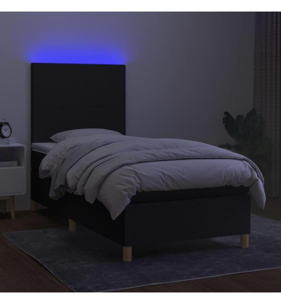 Sommier tapissier avec matelas et LED Noir 90x190 cm Tissu