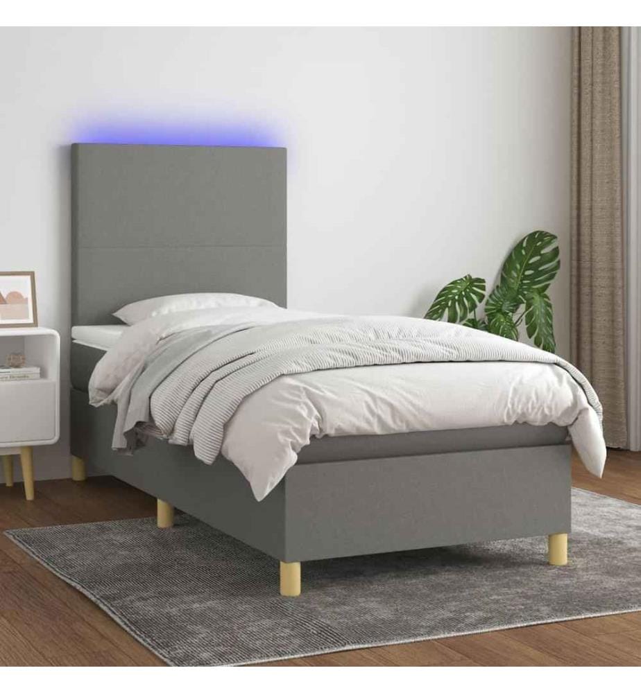 Boxspringbett mit Matratze & LED Dunkelgrau 90x200 cm Stoff