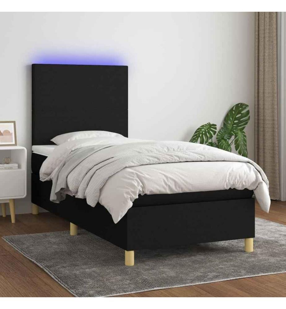 Sommier tapissier avec matelas et LED Noir 90x200 cm Tissu