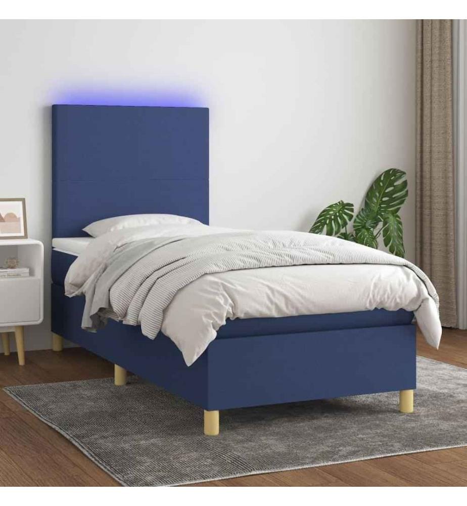 Boxspringbett mit Matratze & LED Blau 100x200 cm Stoff
