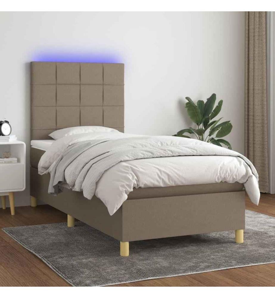 Sommier tapissier avec matelas et LED Taupe 90x200 cm Tissu