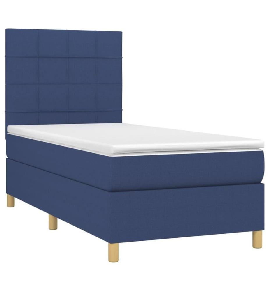 Sommier tapissier avec matelas et LED Bleu 90x200 cm Tissu