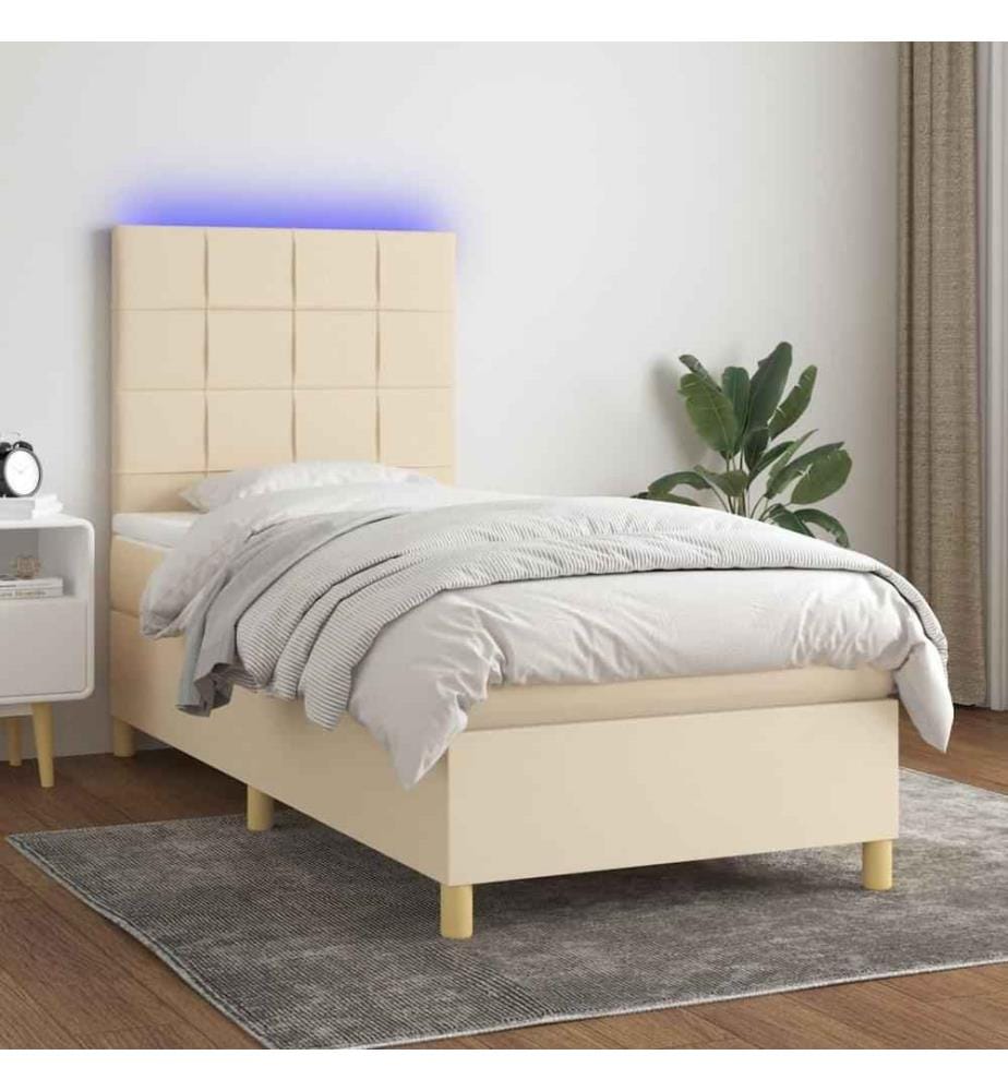 Boxspringbett mit Matratze & LED Creme 100x200 cm Stoff