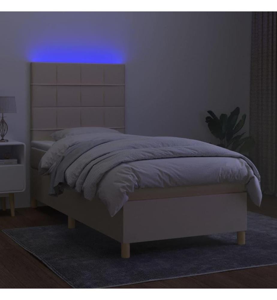 Boxspringbett mit Matratze & LED Creme 100x200 cm Stoff