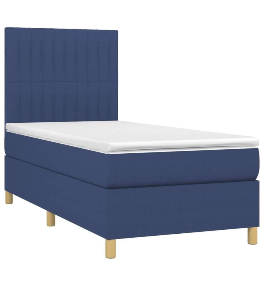 Sommier tapissier avec matelas et LED Bleu 90x200 cm Tissu