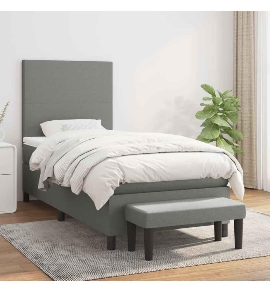 Boxspringbett mit Matratze Dunkelgrau 100x200 cm Stoff