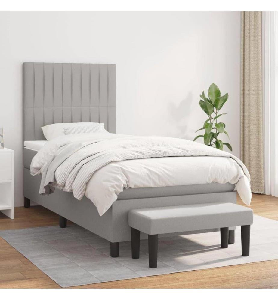 Lit à sommier tapissier avec matelas Gris clair 90x200 cm Tissu