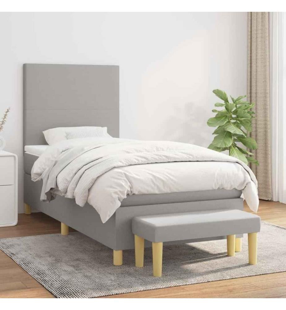 Boxspringbett mit Matratze Hellgrau 90x200 cm Stoff
