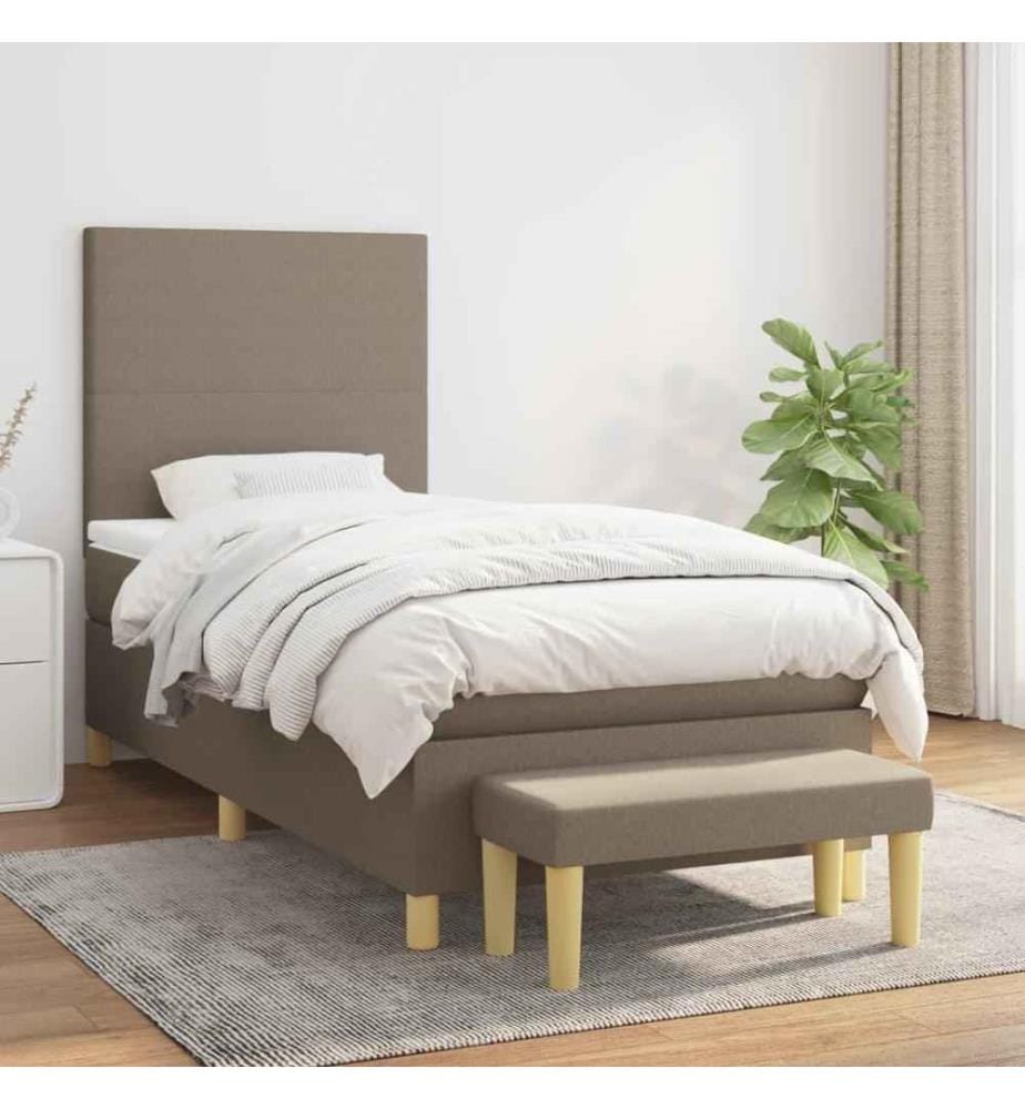 Lit à sommier tapissier avec matelas Taupe 90x200 cm Tissu