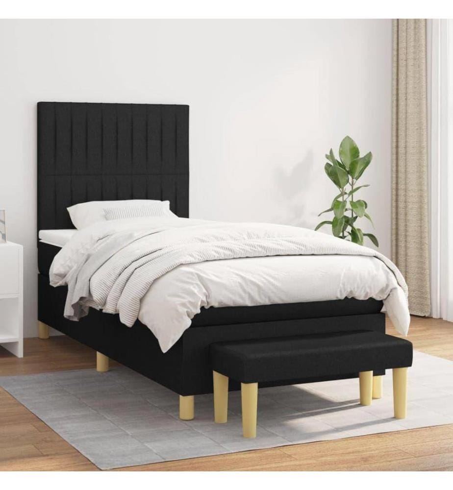 Lit à sommier tapissier avec matelas Noir 90x200 cm Tissu