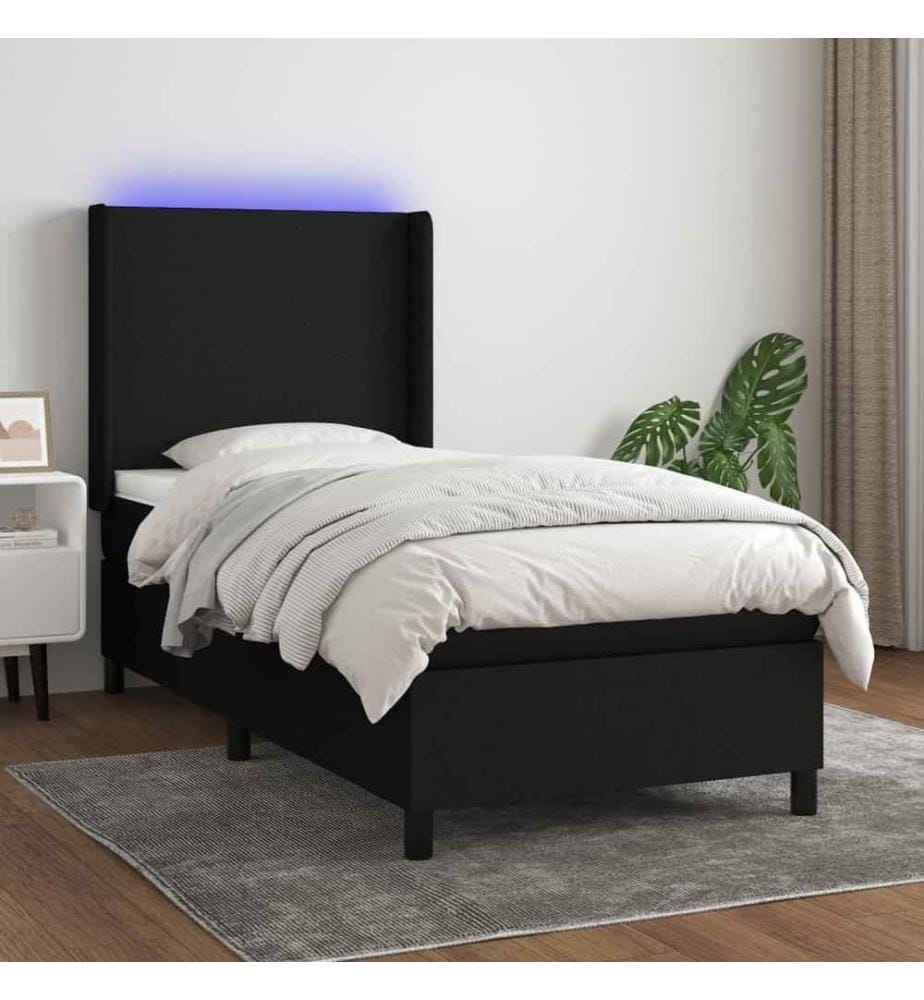 Sommier tapissier avec matelas et LED Noir 90x200 cm Tissu
