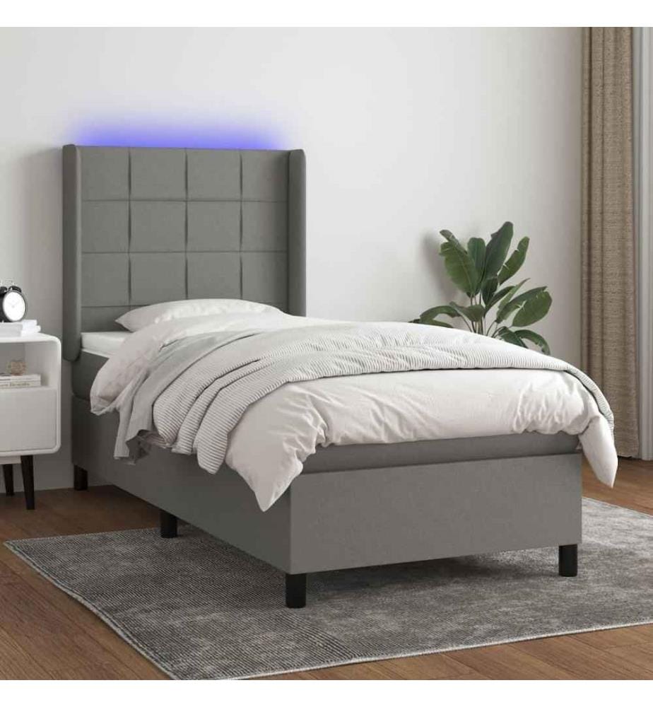 Boxspringbett mit Matratze & LED Dunkelgrau 90x200 cm Stoff