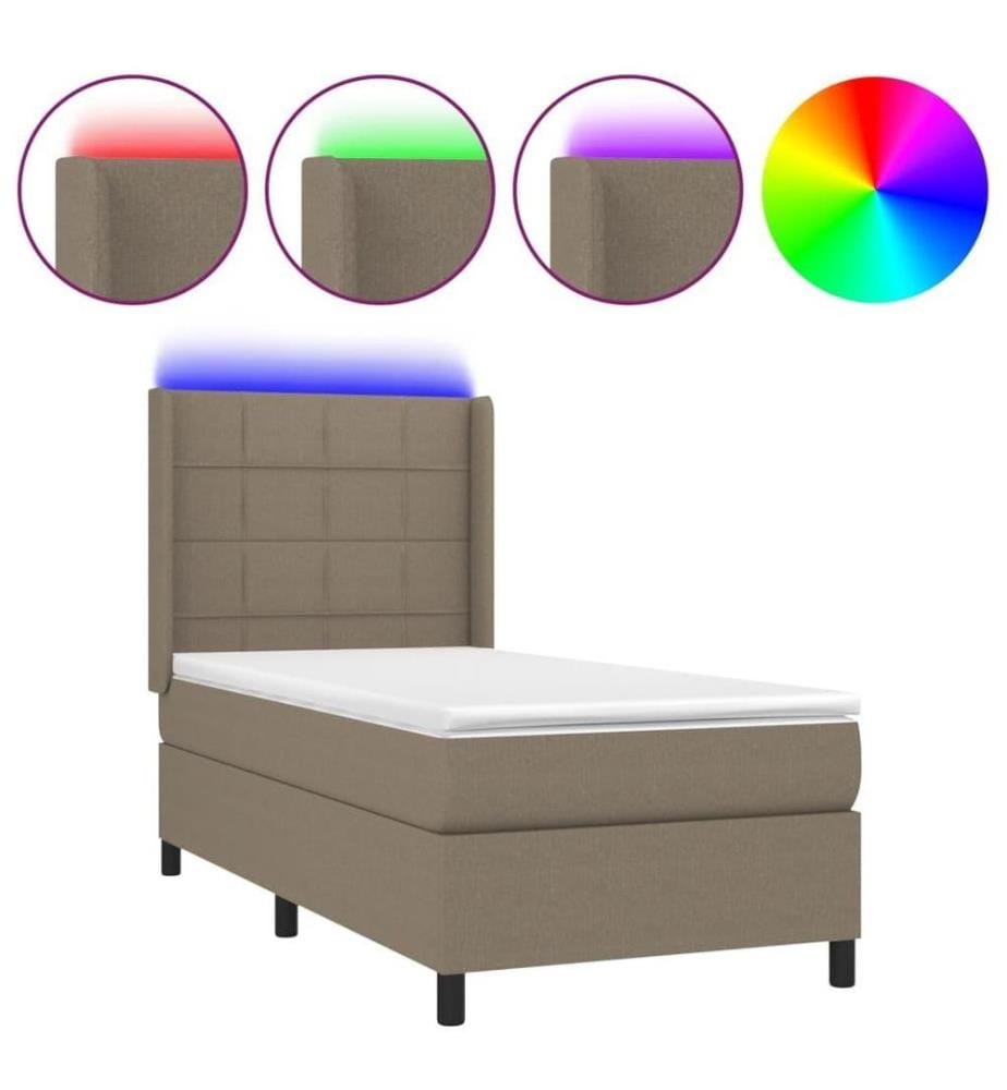 Boxspringbett mit Matratze & LED Taupe 100x200 cm Stoff