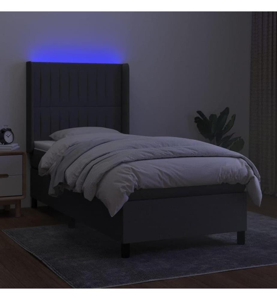 Boxspringbett mit Matratze & LED Dunkelgrau 90x200 cm Stoff