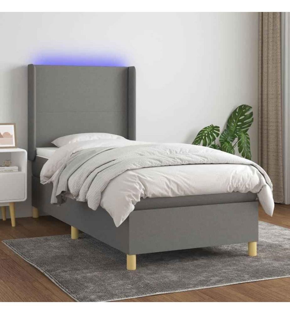 Boxspringbett mit Matratze & LED Dunkelgrau 90x200 cm Stoff