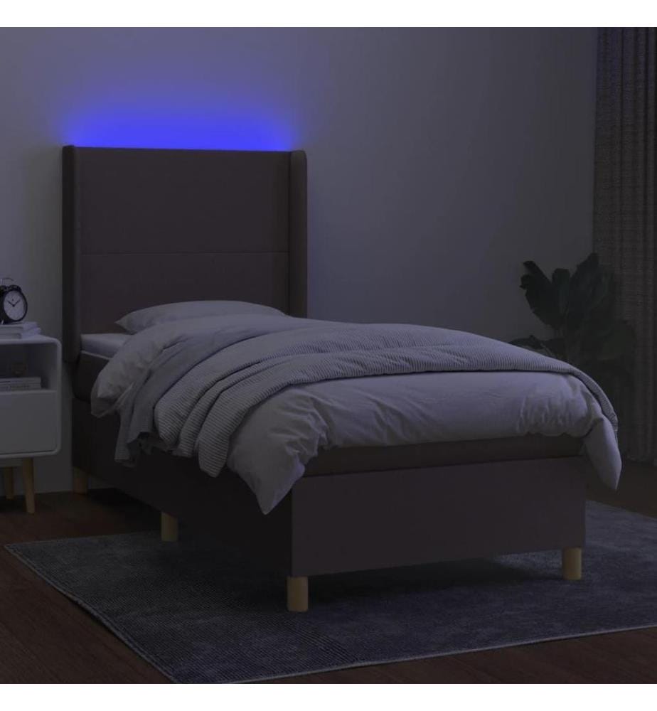 Sommier tapissier avec matelas et LED Taupe 90x200 cm Tissu