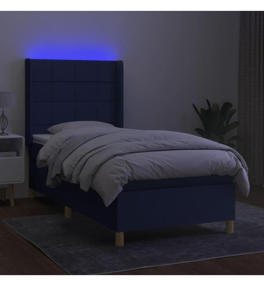 Sommier tapissier avec matelas et LED Bleu 90x200 cm Tissu