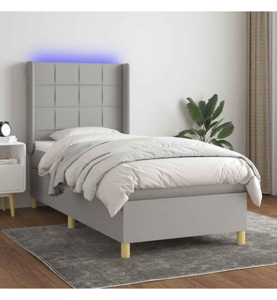 Boxspringbett mit Matratze & LED Hellgrau 100x200 cm Stoff
