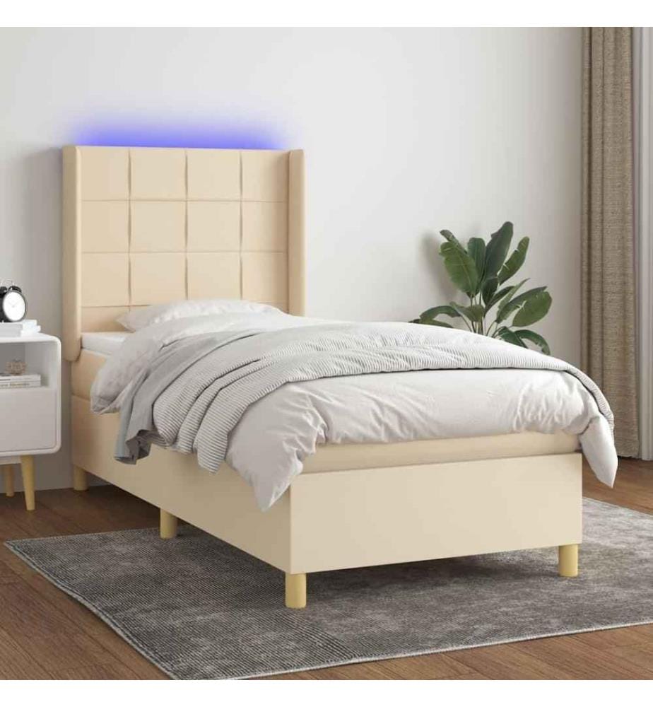Boxspringbett mit Matratze & LED Creme 100x200 cm Stoff