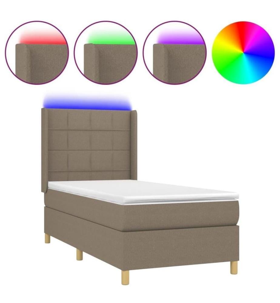 Boxspringbett mit Matratze & LED Taupe 100x200 cm Stoff