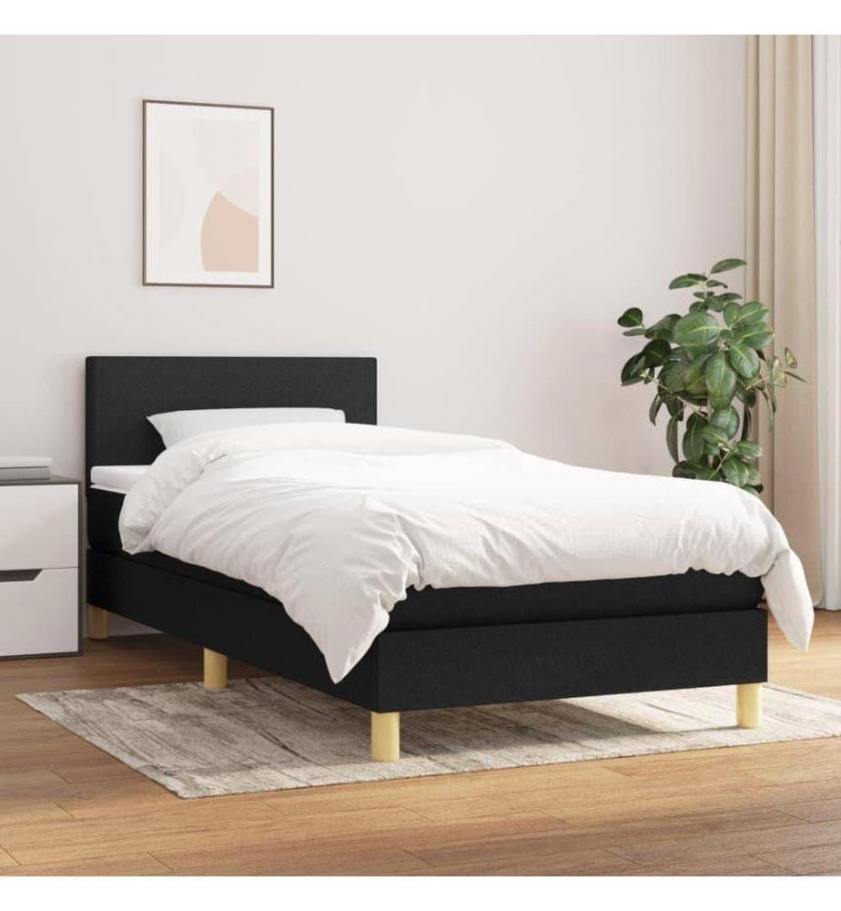 Lit à sommier tapissier avec matelas Noir 90x200 cm Tissu
