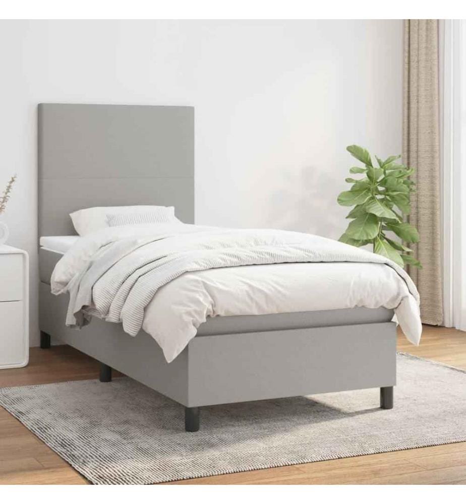 Lit à sommier tapissier avec matelas Gris clair 90x200 cm Tissu