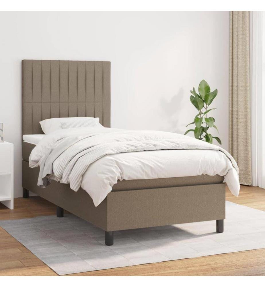 Lit à sommier tapissier avec matelas Taupe 90x200 cm Tissu