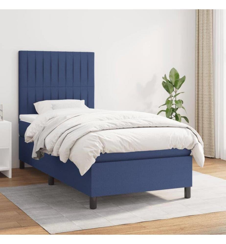 Lit à sommier tapissier avec matelas Bleu 90x200 cm Tissu