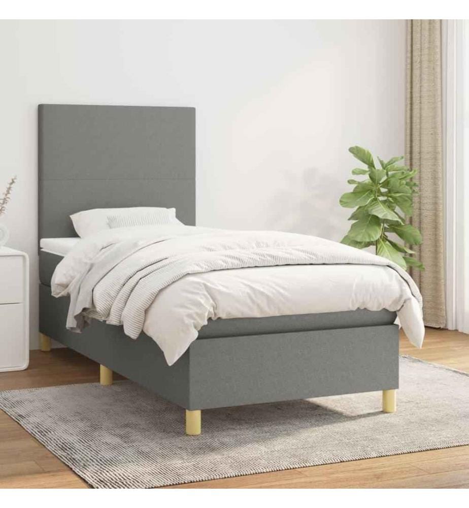 Boxspringbett mit Matratze Dunkelgrau 90x200 cm Stoff