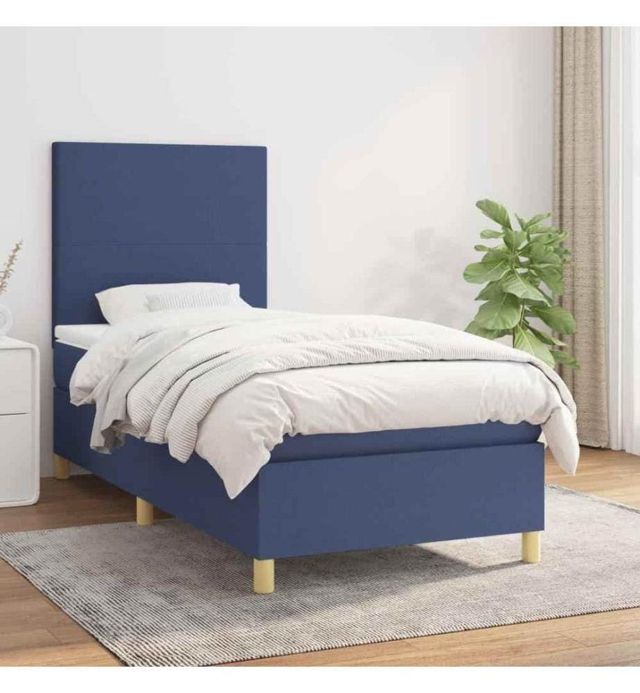 Lit à sommier tapissier avec matelas Bleu 90x200 cm Tissu