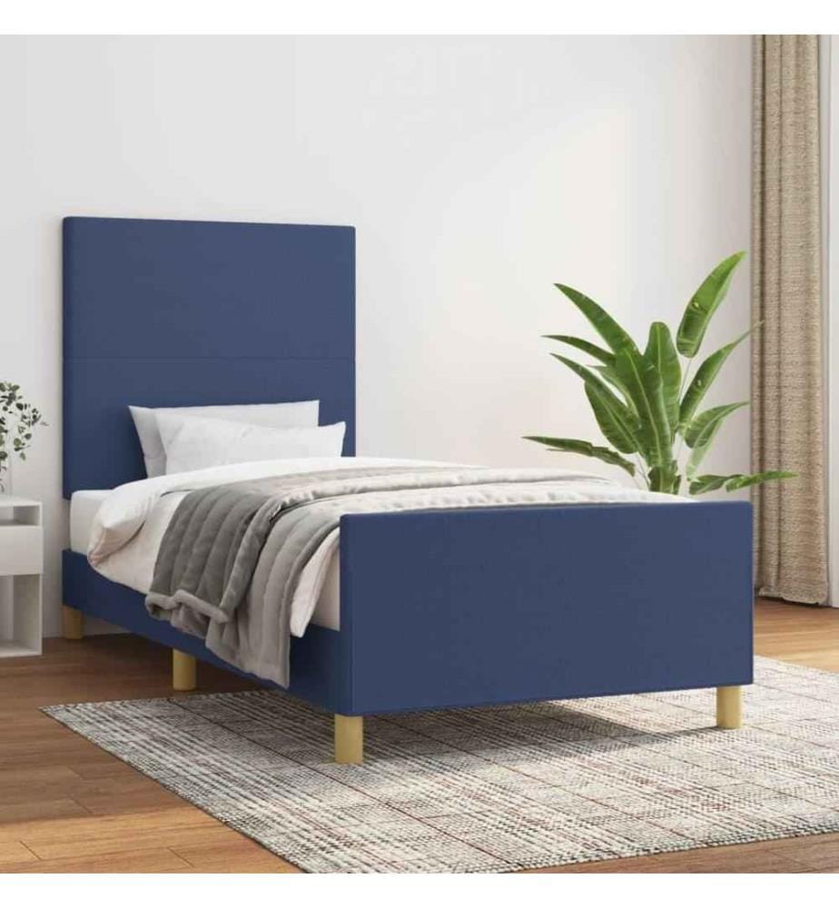 Cadre de lit avec tête de lit Bleu 90x200 cm Tissu
