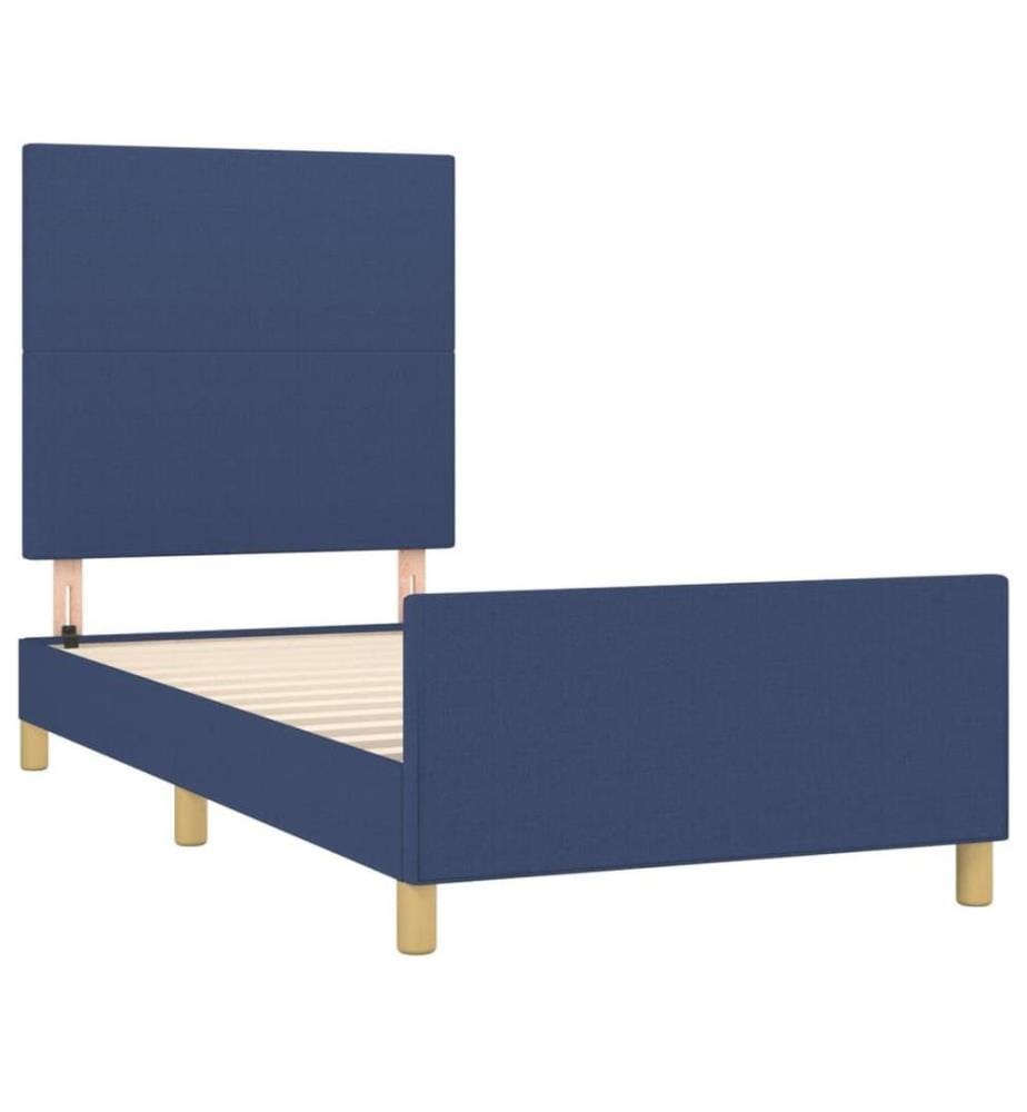 Cadre de lit avec tête de lit Bleu 90x200 cm Tissu