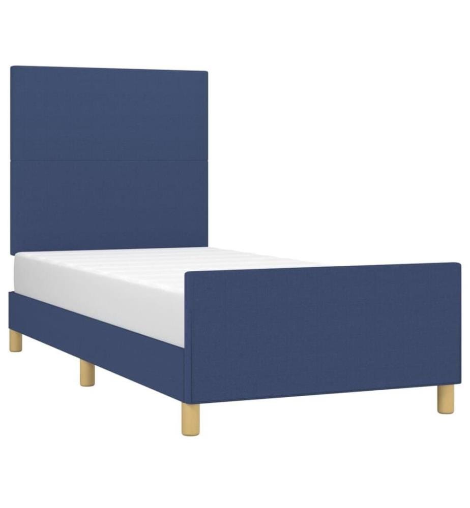 Bettgestell mit Kopfteil Blau 100x200 cm Stoff