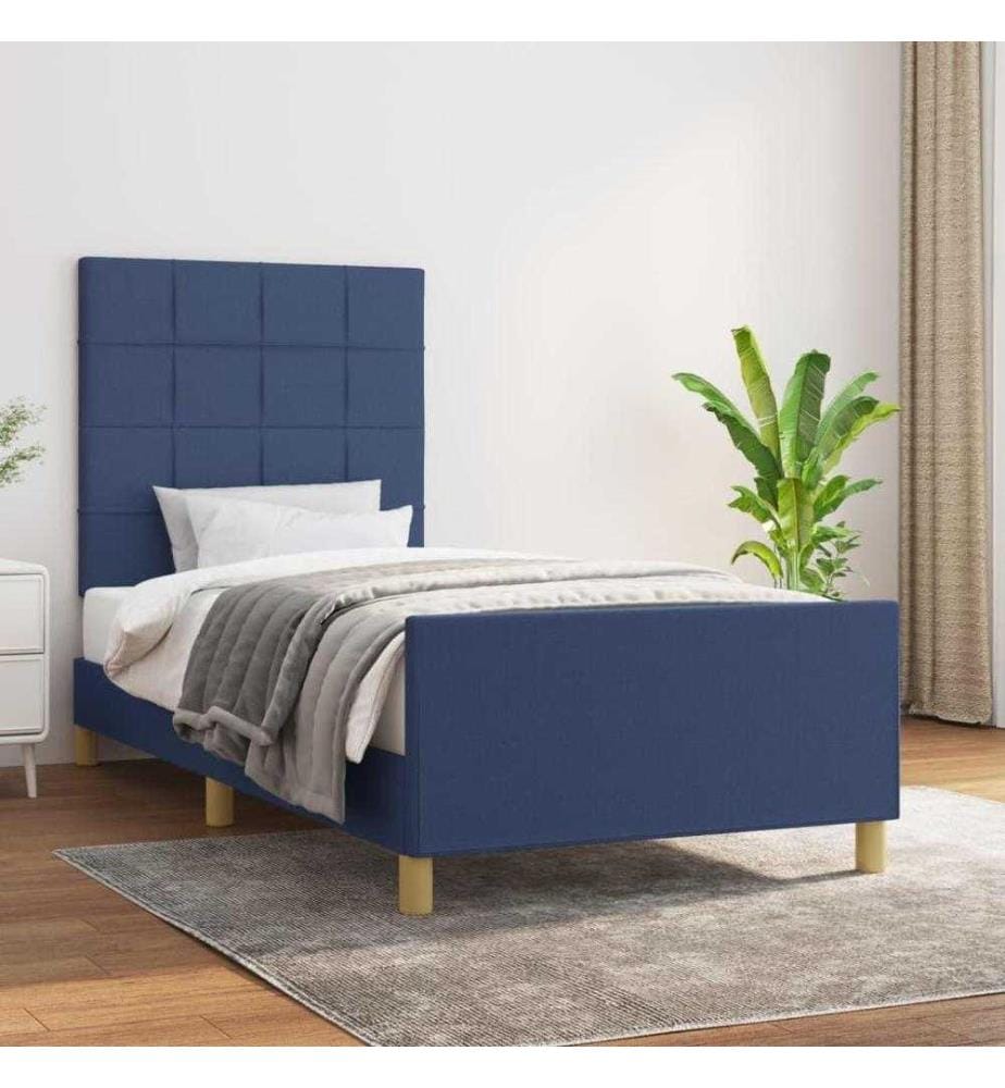 Cadre de lit avec tête de lit Bleu 90x200 cm Tissu
