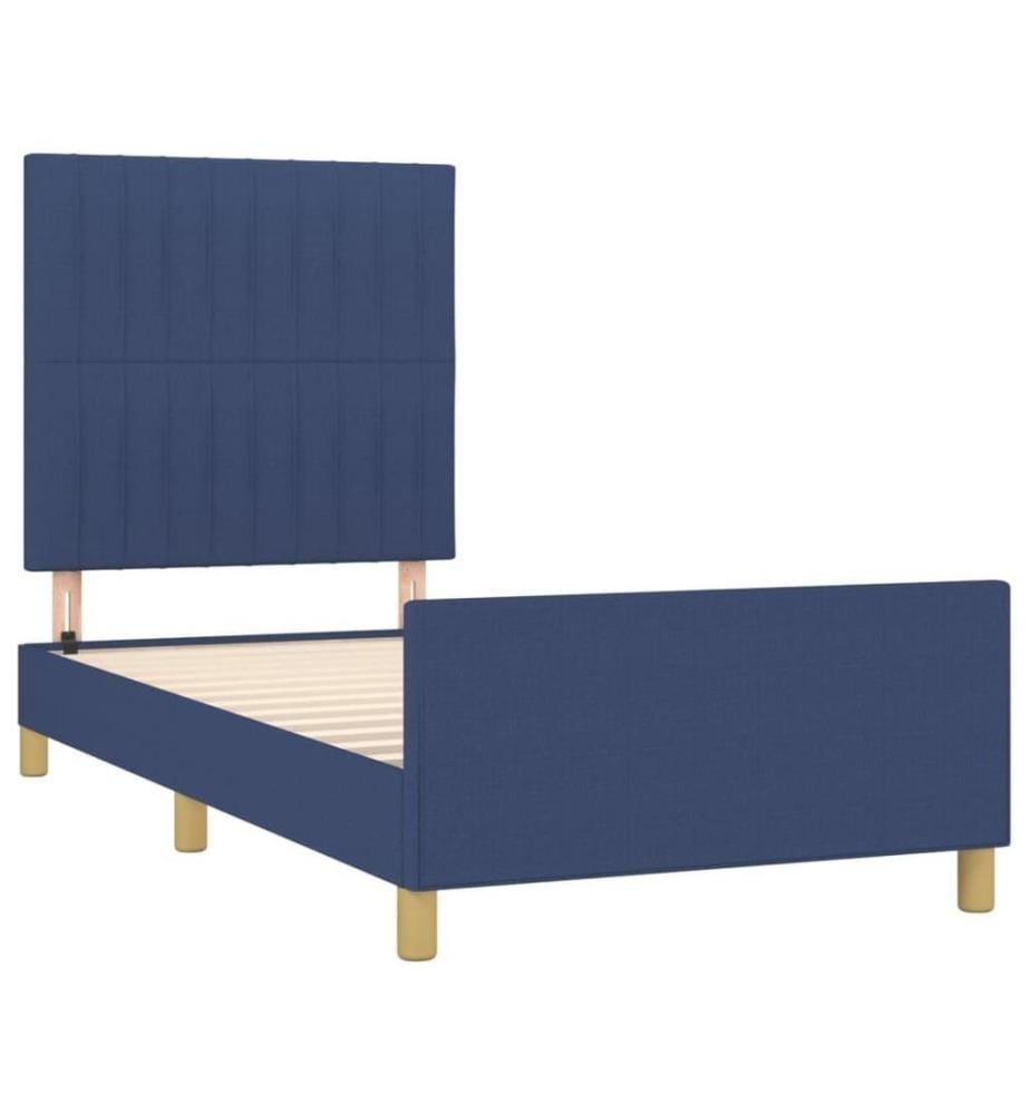 Cadre de lit avec tête de lit Bleu 90x190 cm Tissu