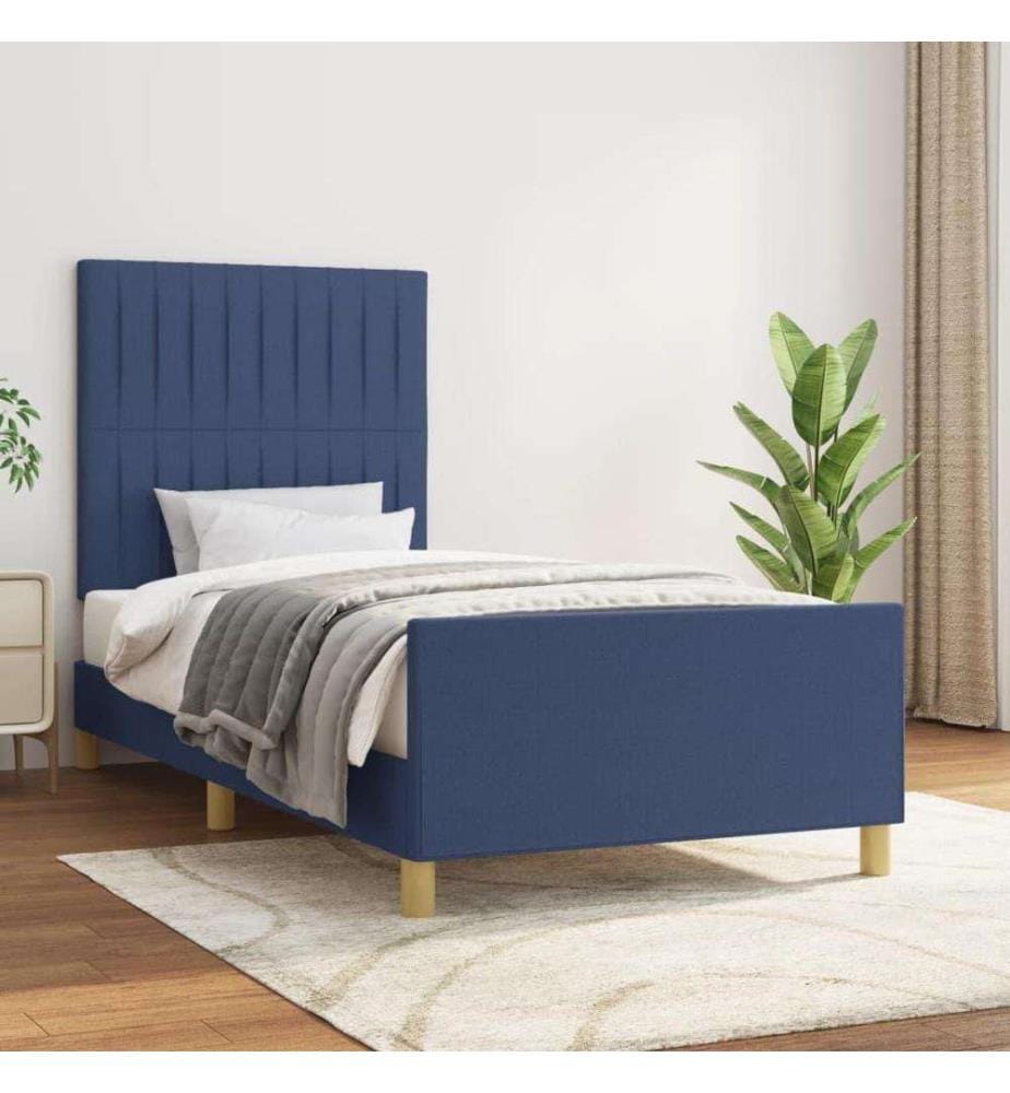 Cadre de lit avec tête de lit Bleu 90x200 cm Tissu