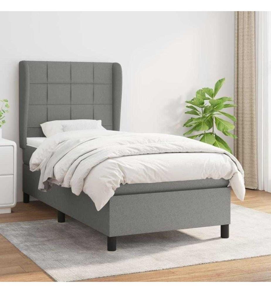 Boxspringbett mit Matratze Dunkelgrau 90x200 cm Stoff