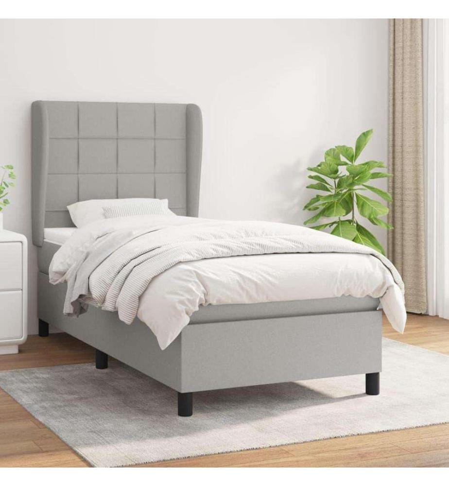 Boxspringbett mit Matratze Hellgrau 100x200 cm Stoff