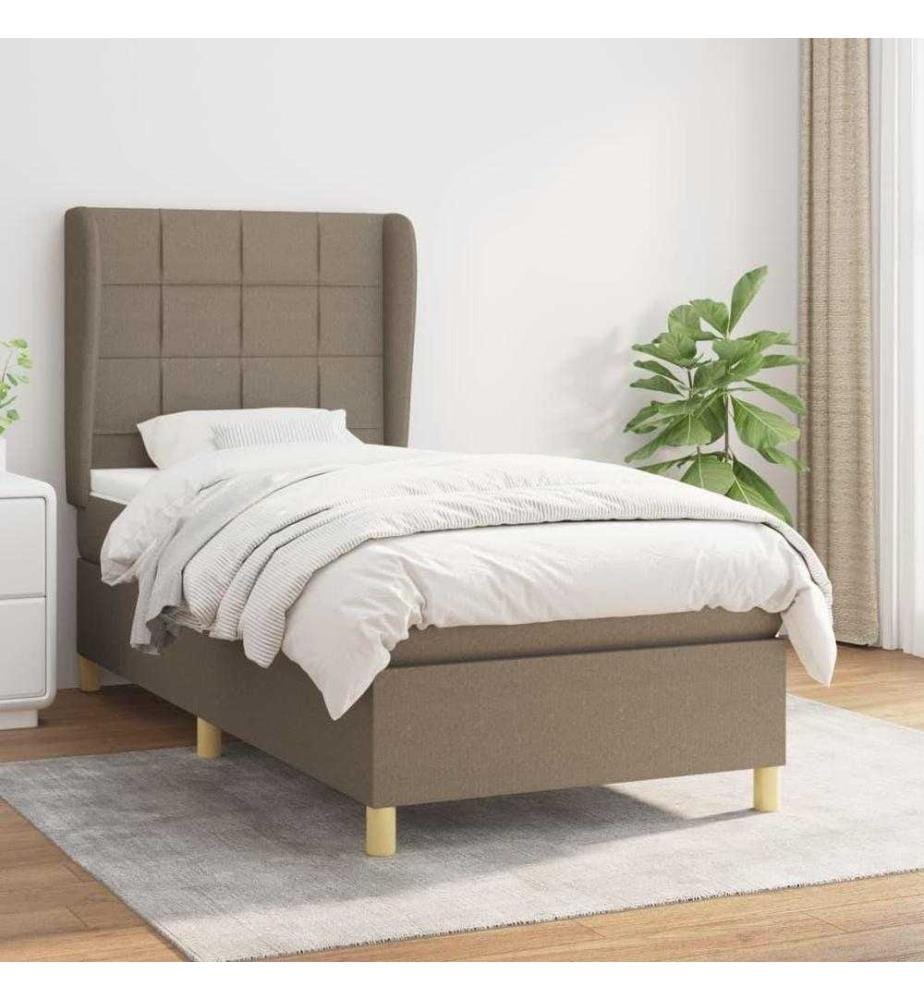 Lit à sommier tapissier avec matelas Taupe 90x200 cm Tissu