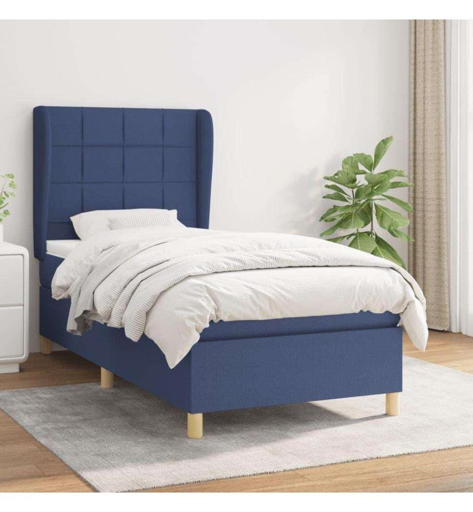 Lit à sommier tapissier avec matelas Bleu 90x200 cm Tissu