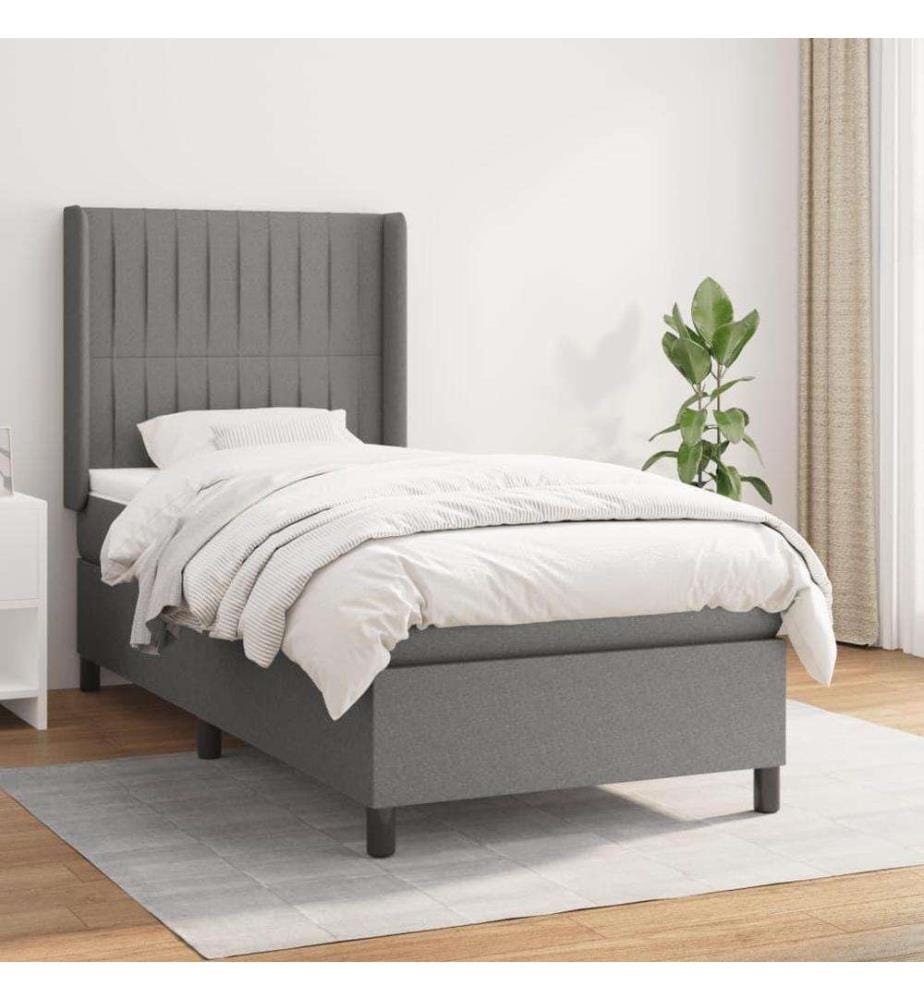 Boxspringbett mit Matratze Dunkelgrau 90x200 cm Stoff