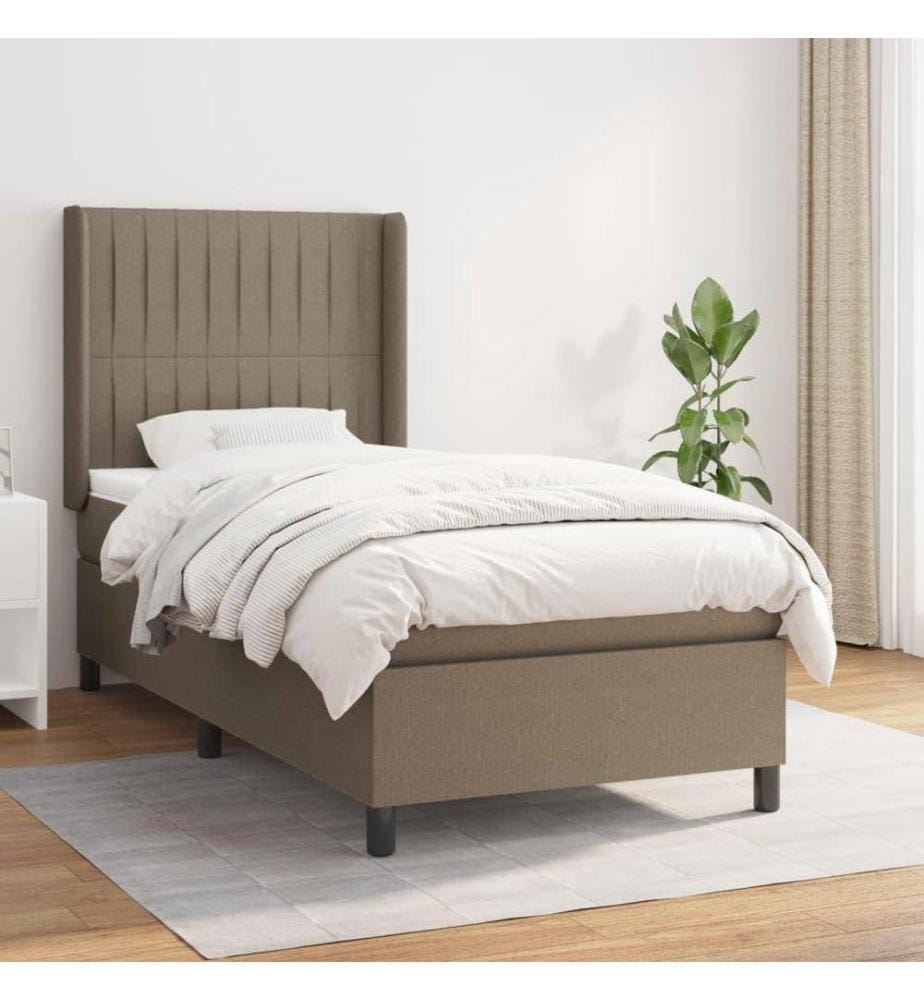 Lit à sommier tapissier avec matelas Taupe 90x200 cm Tissu