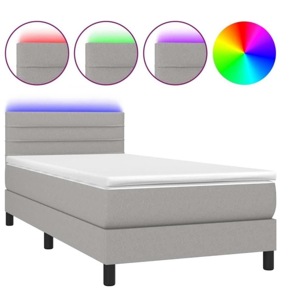 Boxspringbett mit Matratze & LED Hellgrau 80x200 cm Stoff
