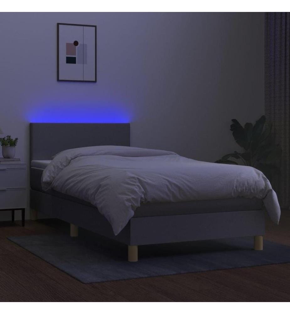 Sommier tapissier avec matelas et LED Gris clair 90x200cm Tissu